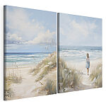 Modulaire canvasprint Vrouw die over het strand loopt