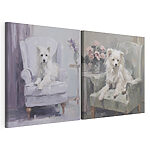 Modulaire canvasprint Schilderij van een hond die op een stoel zit
