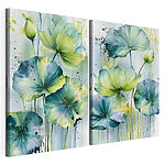 Modulaire canvasprint Schilderij van bloemen met groene bladeren