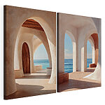 Modulaire canvasprint Kamer met een deur en een bankje