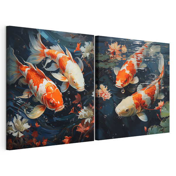 Collage van een paar vissen die in het water zwemmen Modulaire canvasprint Collage van een paar vissen die in het water zwemmen