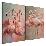 Modulaire canvasprint Een groep flamingo’s die bij elkaar staan