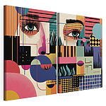 Modulaire canvasprint Kleurrijke kunstvoorstelling van het gezicht van een vrouw
