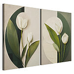 Modulaire canvasprint Collage van witte bloemen en groene bladeren