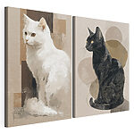 Modulaire canvasprint Witte kat en zwarte kat