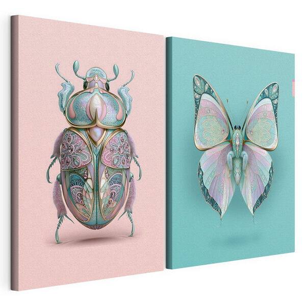 Kunstzinnige tentoonstelling van insecten en vlinders Modulaire canvasprint Kunstzinnige tentoonstelling van insecten en vlinders