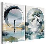 Modulaire canvasprint Schilderij van een man die in het water staat en een boom
