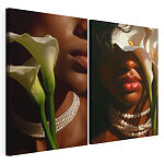 Modulaire canvasprint Vrouw met bloemen en kettingen