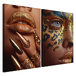 Modulaire canvasprint Lippen en nagels in opvallende kunstzinnigheid
