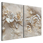Modulaire canvasprint Collage van bloemen op een marmeren ondergrond