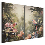 Modulaire canvasprint Een paar papegaaien op een boomtak in een bos