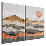 Modulaire canvasprint Schilderij van heuvels en de zon