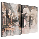 Modulaire canvasprint Collage van een gang met zuilen en een plas water