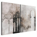 Modulaire canvasprint Collage van een gebouw met zuilen en rook