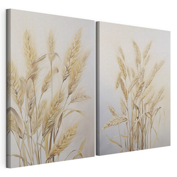Schilderij van tarwe op een witte achtergrond Modulaire canvasprint Schilderij van tarwe op een witte achtergrond