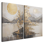 Modulaire canvasprint Schilderij van een landschap met een maan en bergen