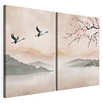 Modulaire canvasprint Twee vogels die over het water vliegen