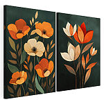Modulaire canvasprint Schilderij van bloemen op een zwarte achtergrond