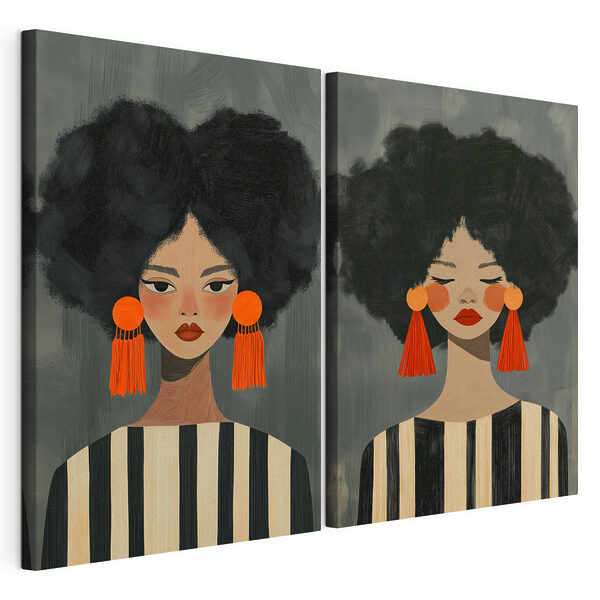 Modulaire canvasprint Een paar vrouwen met grote oorbellen