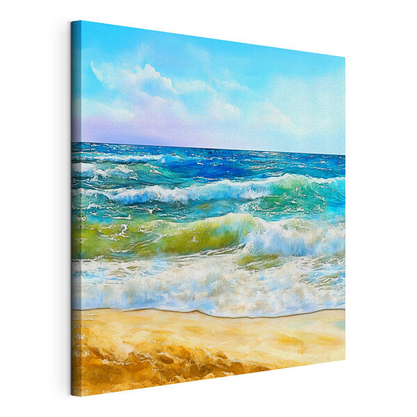 Aquarel van golven op een strand Canvas Schilderijen Aquarel van golven op een strand